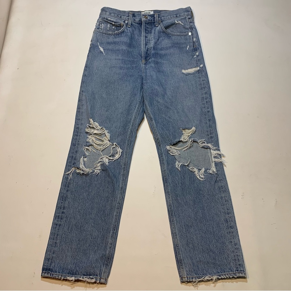 AGOLDE 90s Loose Mid Rise Straight Denim Jeans Women 27 Distressed Button Fly